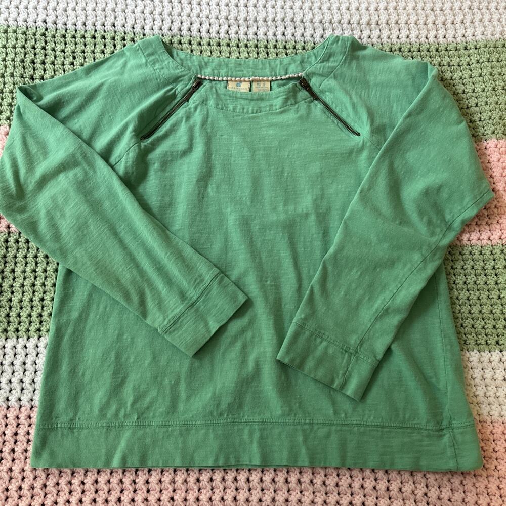 Caribbean Joe Large Lightweight Top Zippered Shoulders Crewneck Sea Green Beach